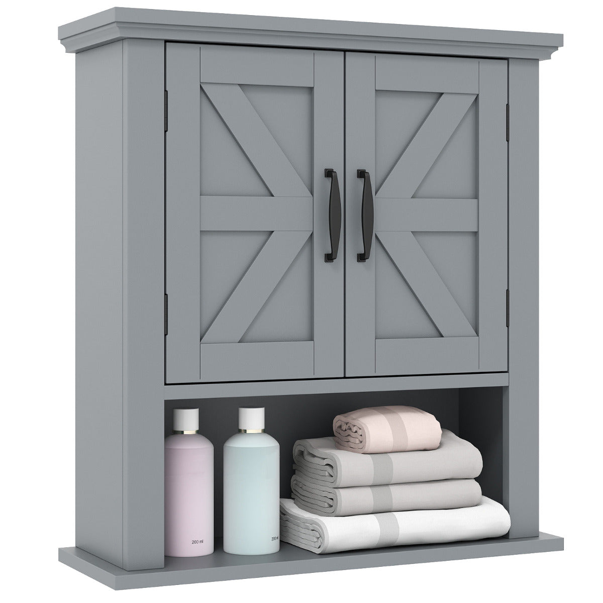 Farmhouse Wall Mounted Bathroom Cabinet with Adjustable Shelf-Grey
