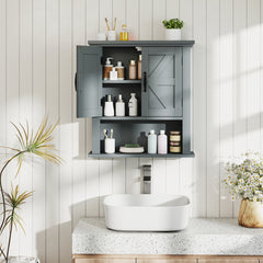 Farmhouse Wall Mounted Bathroom Cabinet with Adjustable Shelf-Grey