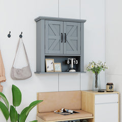 Farmhouse Wall Mounted Bathroom Cabinet with Adjustable Shelf-Grey