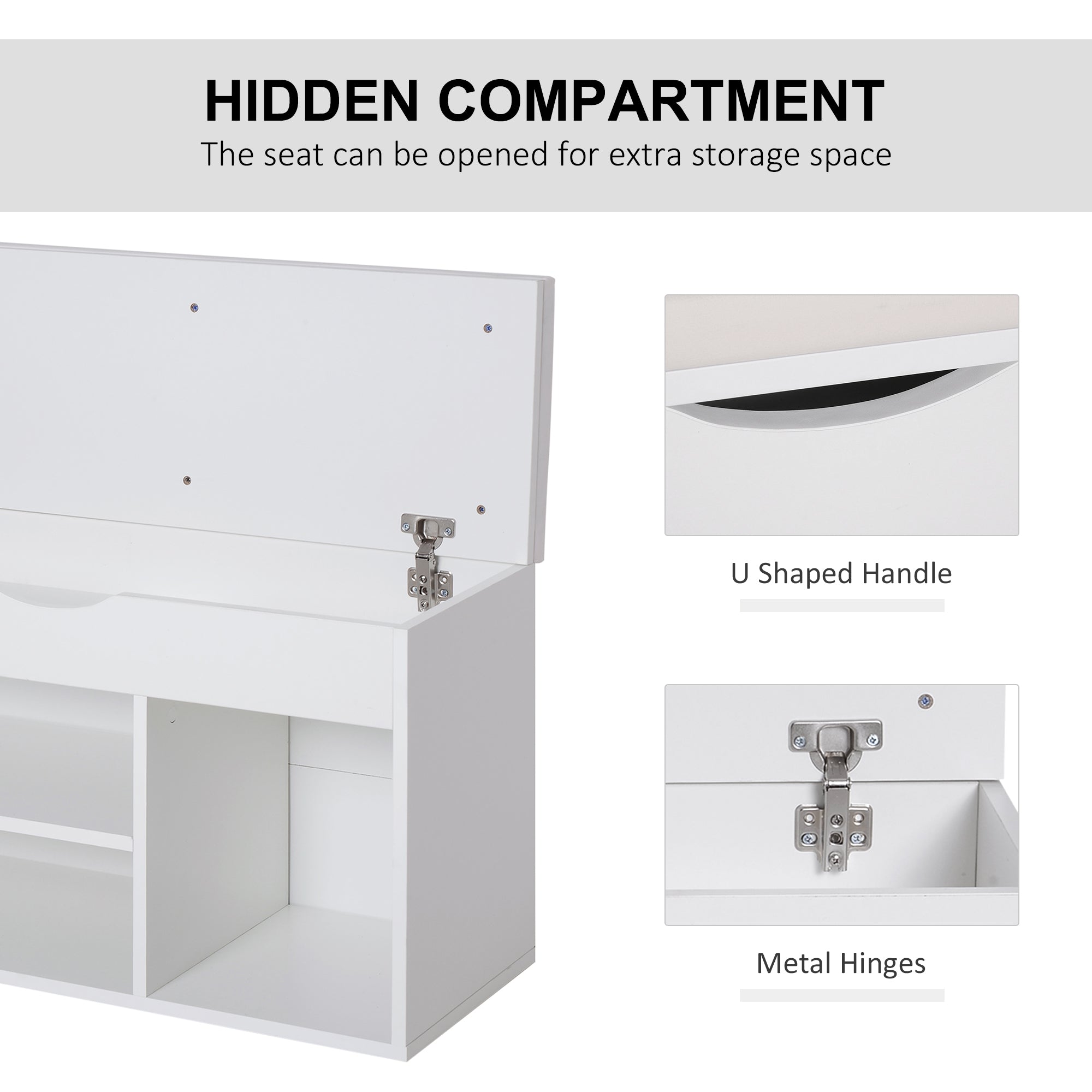 HOMCOM Wooden Shoes Cabinet Bench Hidden Storage Padded Seat Organiser Footwear Rack Hallway White 80 x 30 x 47 cm