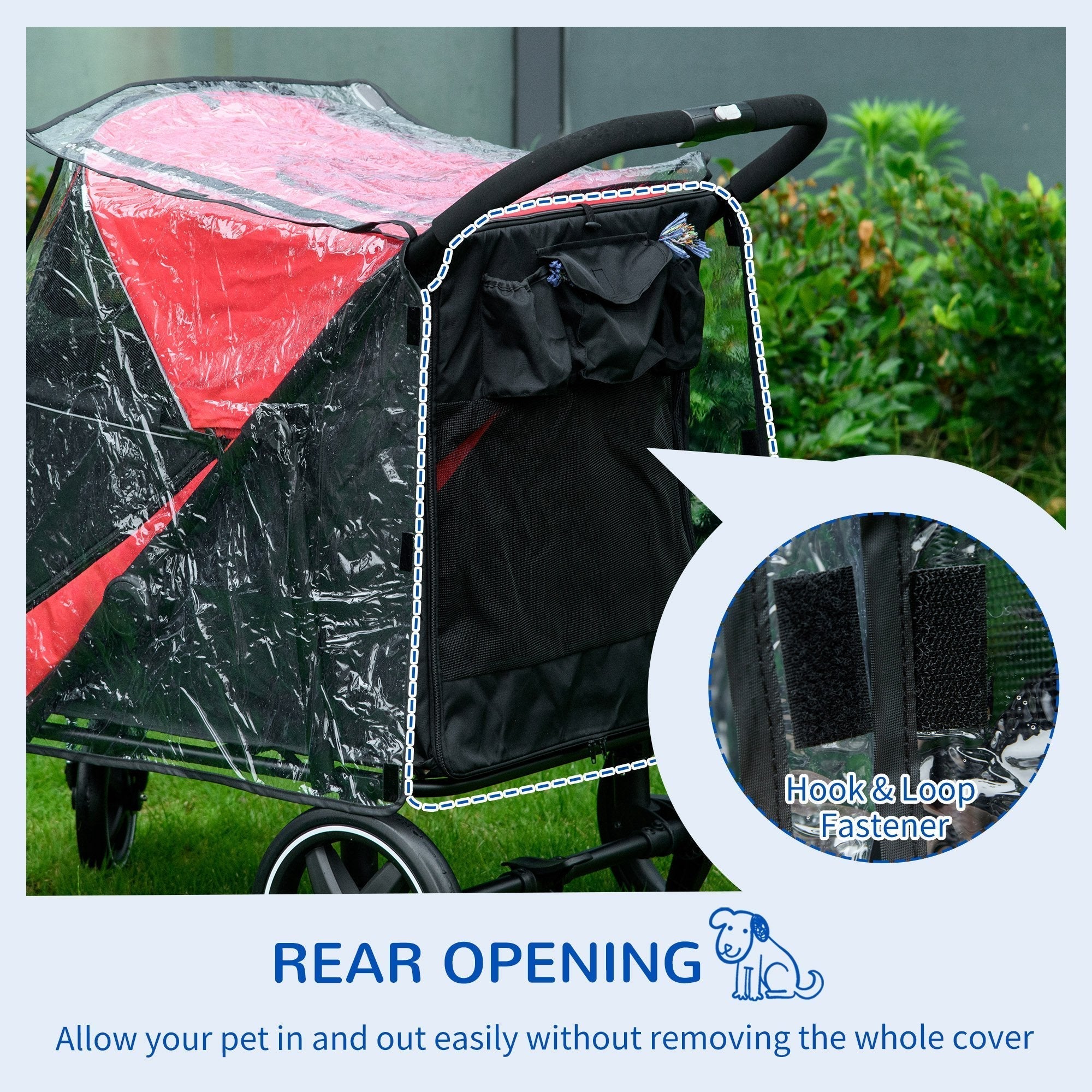 PawHut Rain Cover for Dog Pram, Stroller Buggy with Rear Entry