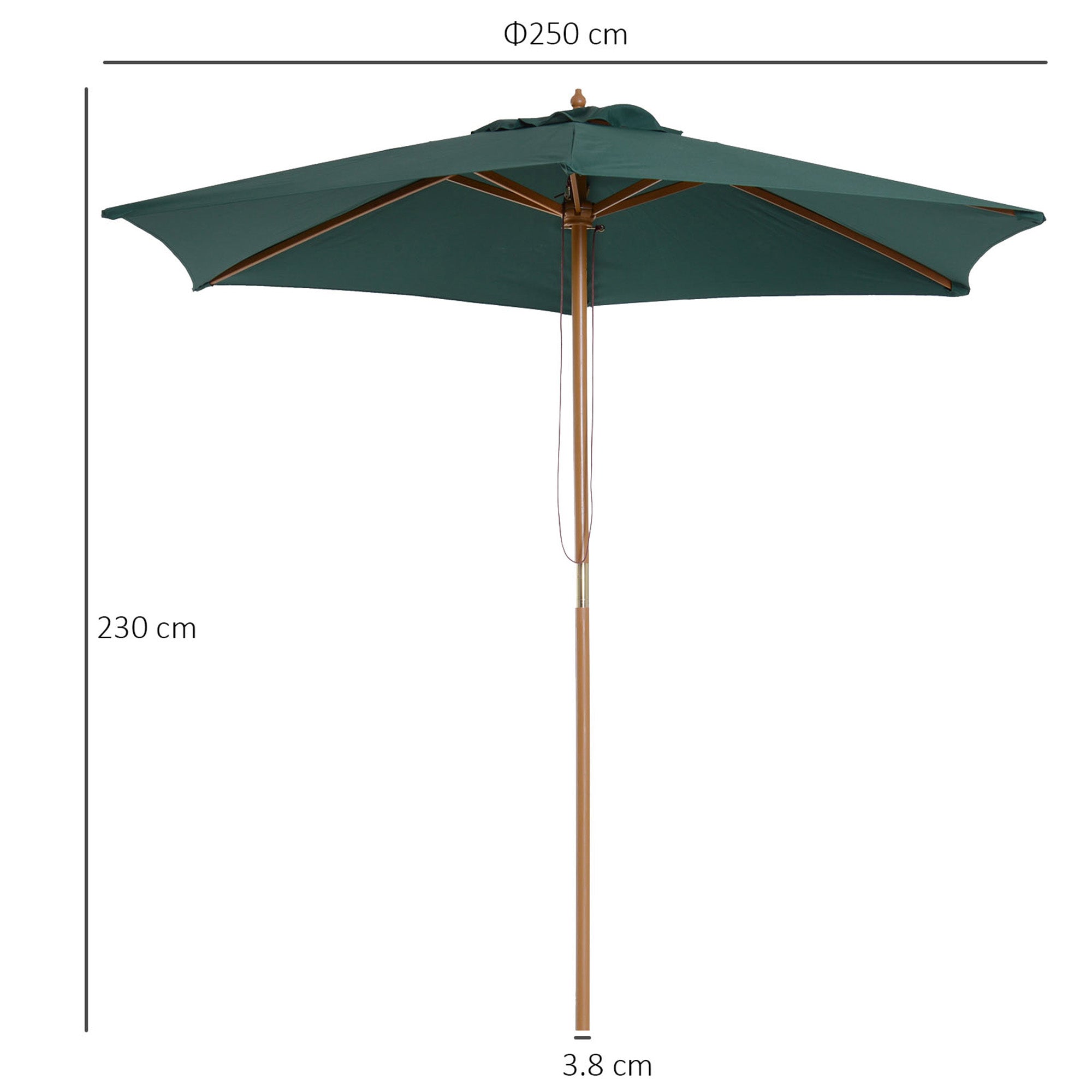 Outsunny 2.5m Wood Garden Parasol Sun Shade Patio Outdoor Wooden Umbrella Canopy Green