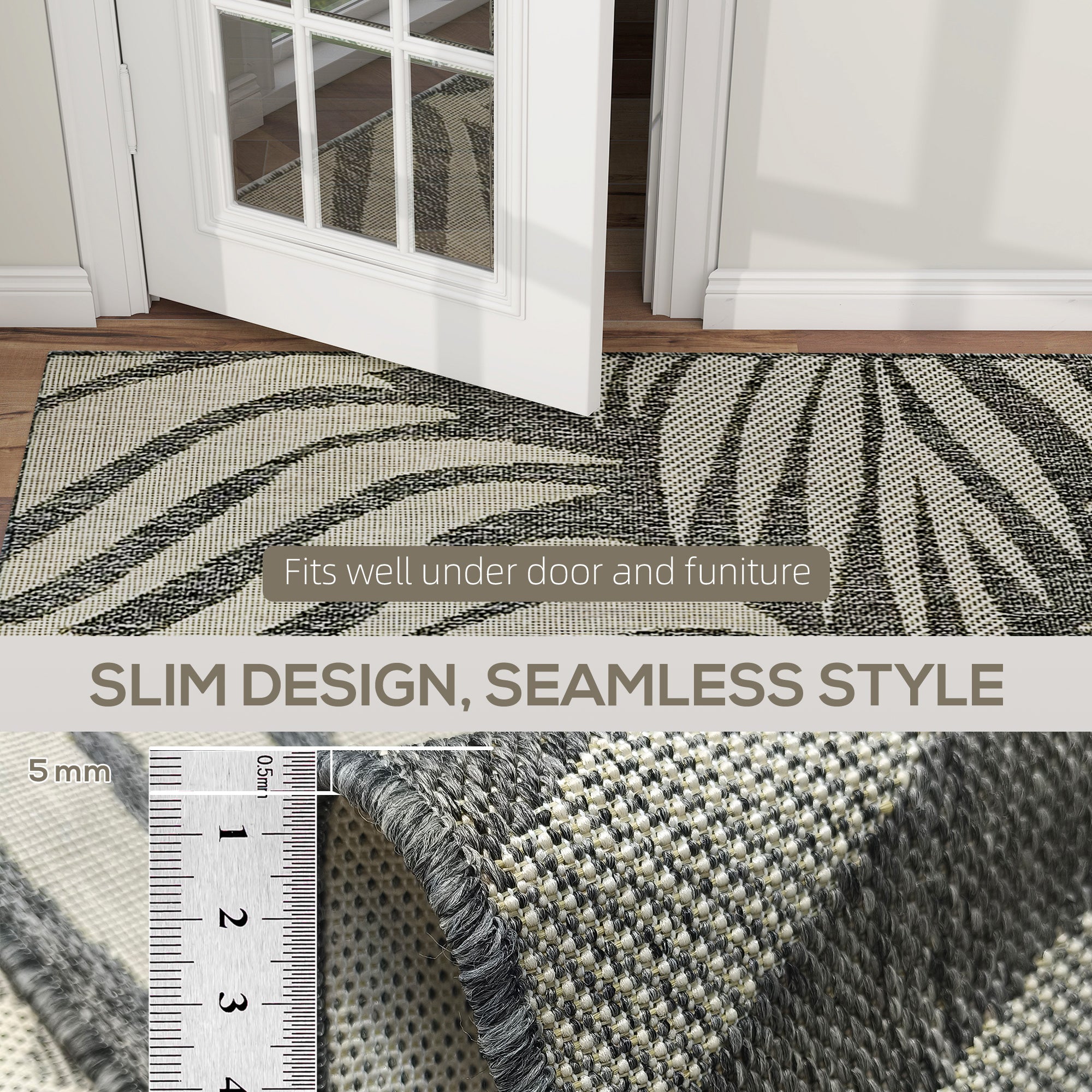 HOMCOM UV Resistant Indoor & Outdoor Area Rug, Easy-Cleaning Machine Washable Rug for Patio, Garden, Kitchen, Bathroom or Living Room, 230 x 160 cm, Grey