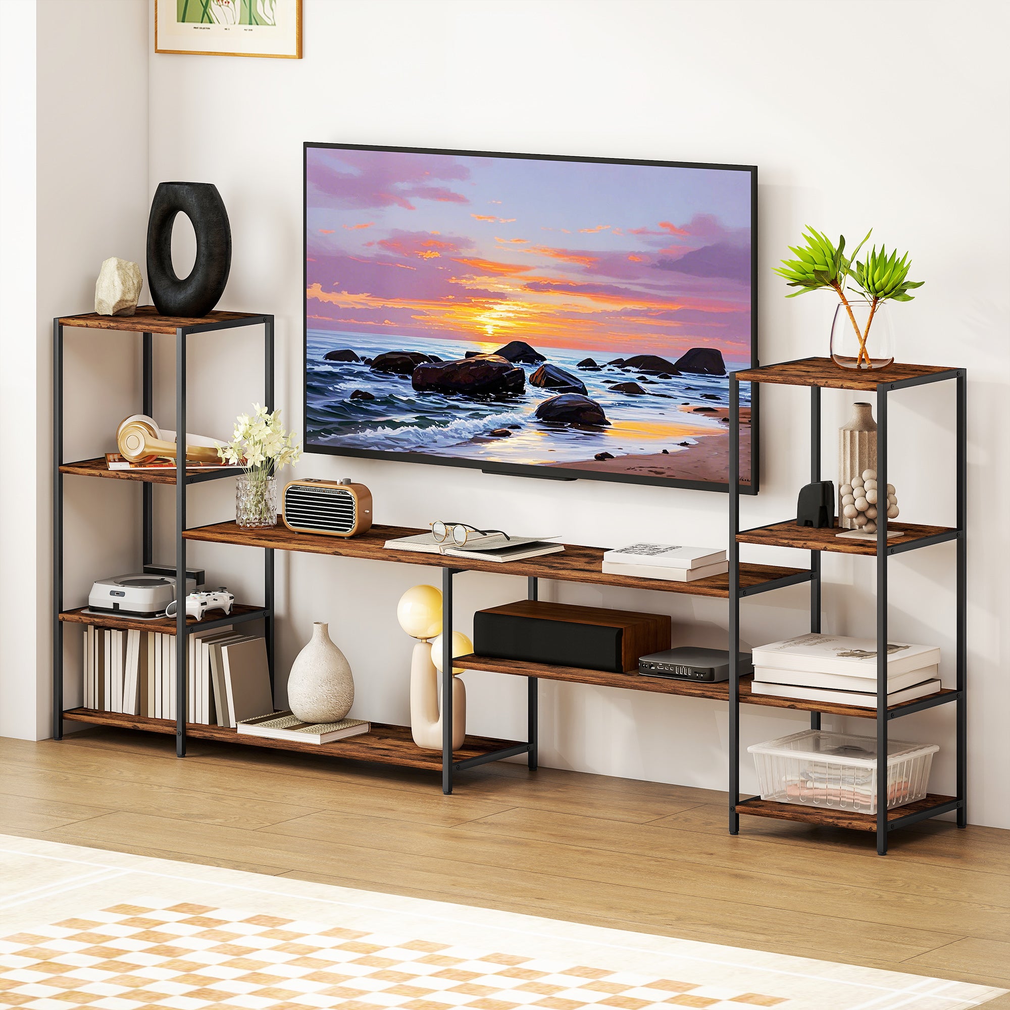 HOMCOM TV Unit for TVs up to 60 Inches, Industrial TV Stand with Storage Shelves, Entertainment Centre for Living Room, Bedroom