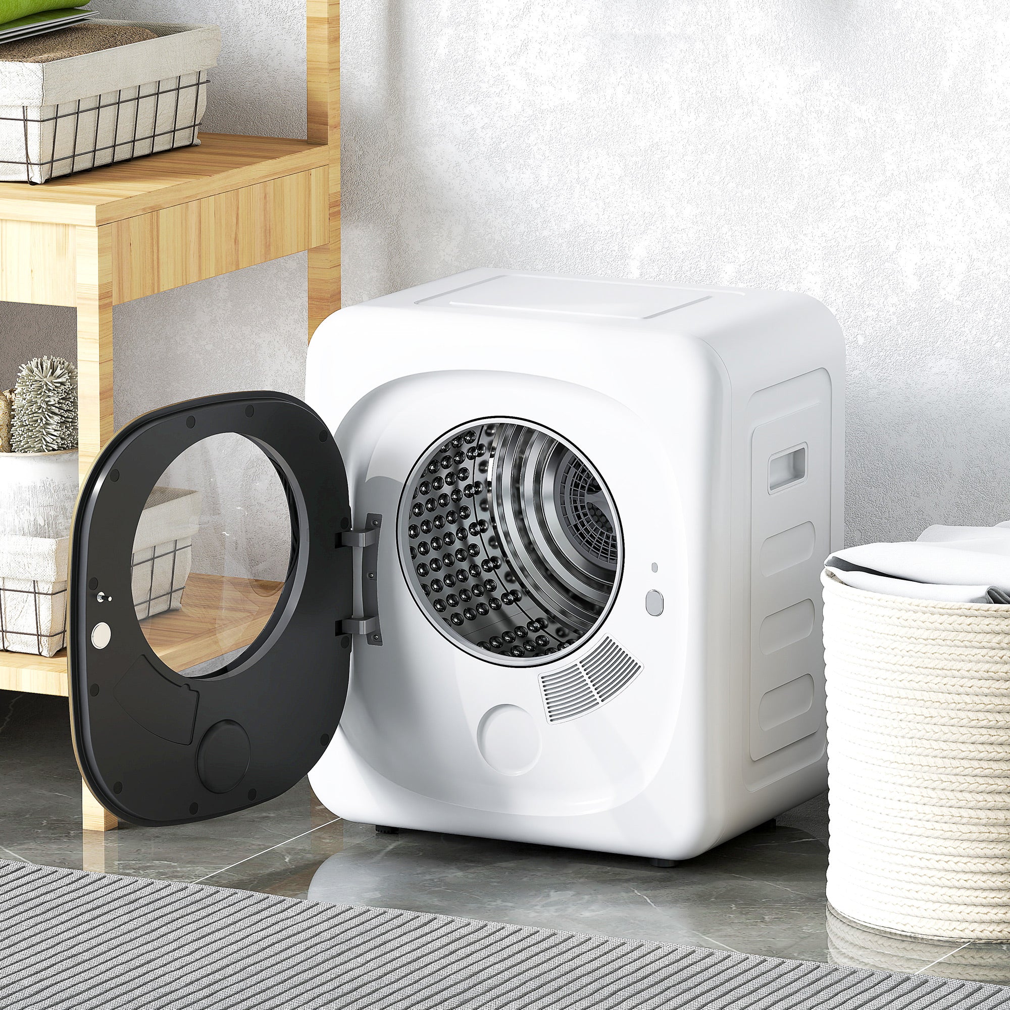 HOMCOM 4kg Vented Tumble Dryer, 800W Compact Freestanding Front Tumble Dryer with 5 Drying Mode, Smart Sensor, Timer and Stainless Steel Tub, Wall-Mounted Portable Small Clothes Drying Machine, White