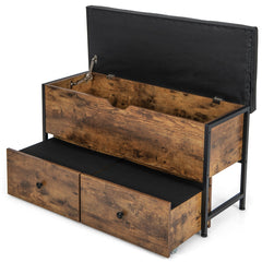 Storage Ottoman Bench with Padded Seat Cushion and 2 Drawers-Rustic brown