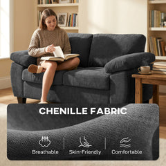 HOMCOM 2 Seater Sofa, 156cm Chenille Loveseat Sofa, Dark Grey