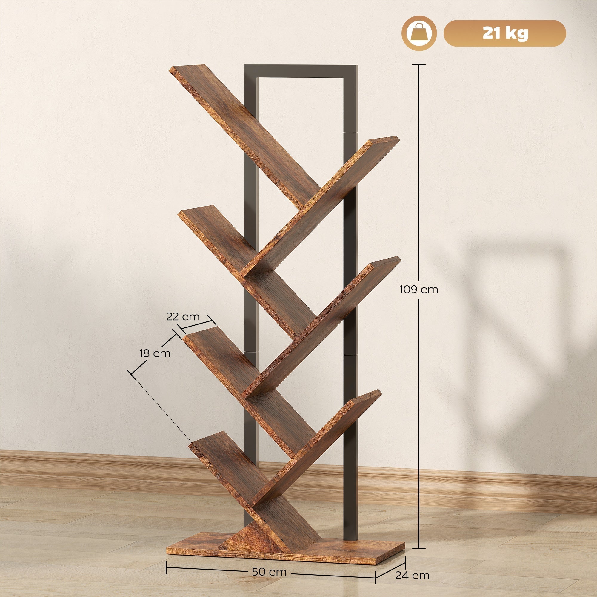 HOMCOM Six-Section Tree Bookcase - Wood-Effect