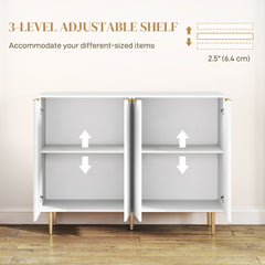 HOMCOM Sideboard Buffet Cabinet, Modern Kitchen Storage Cabinet with 4 Doors and Adjustable Shelves, Living Room Cabinet with Metal Legs for Hallway, White