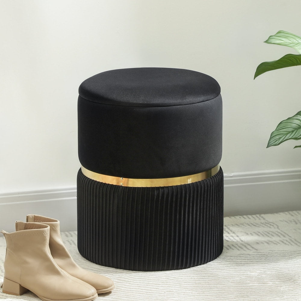 HOMCOM Velvet-Feel Storage Ottoman - Black - product image 2