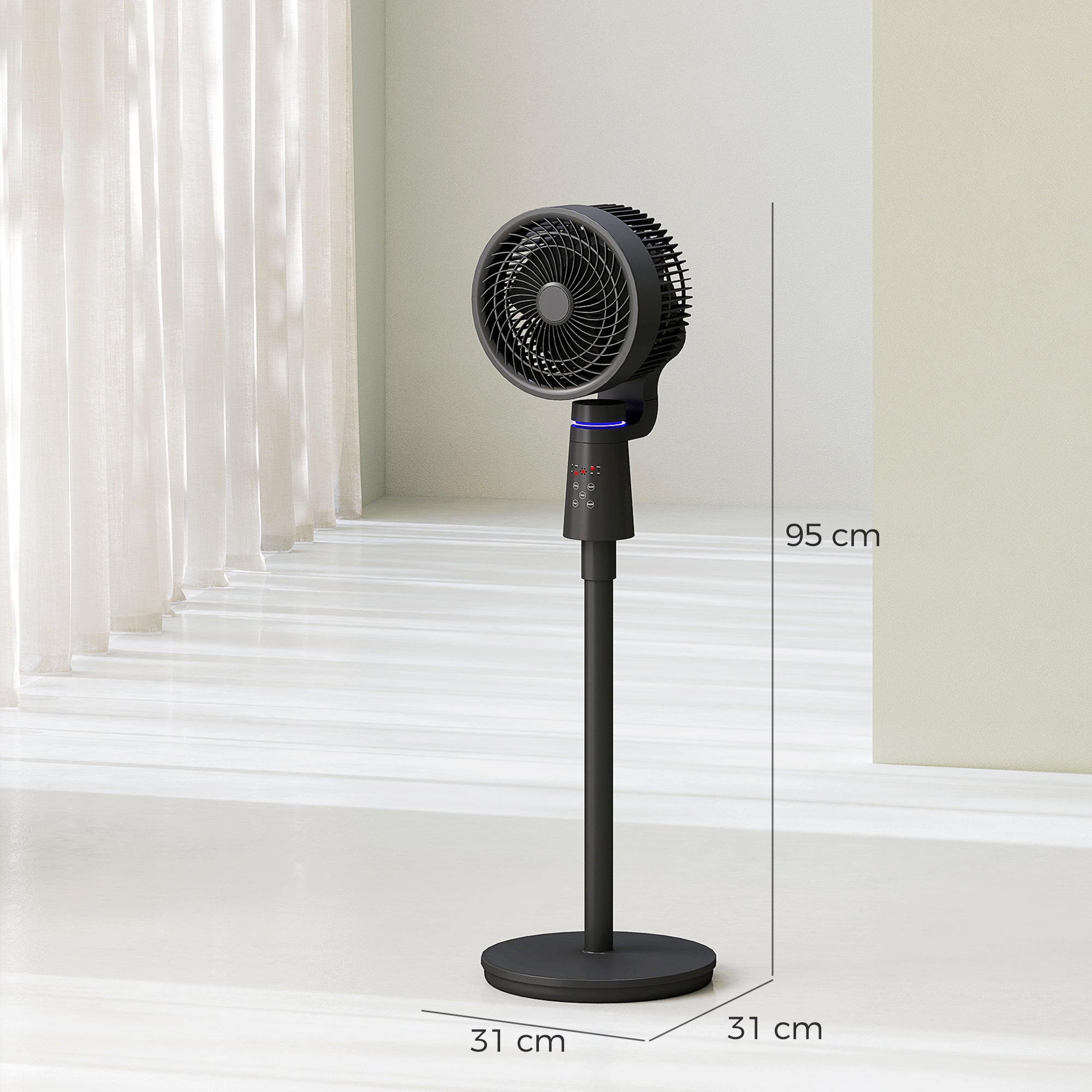 HOMCOM Pedestal Air Circulation Fan with Oscillating, Light Off, Black