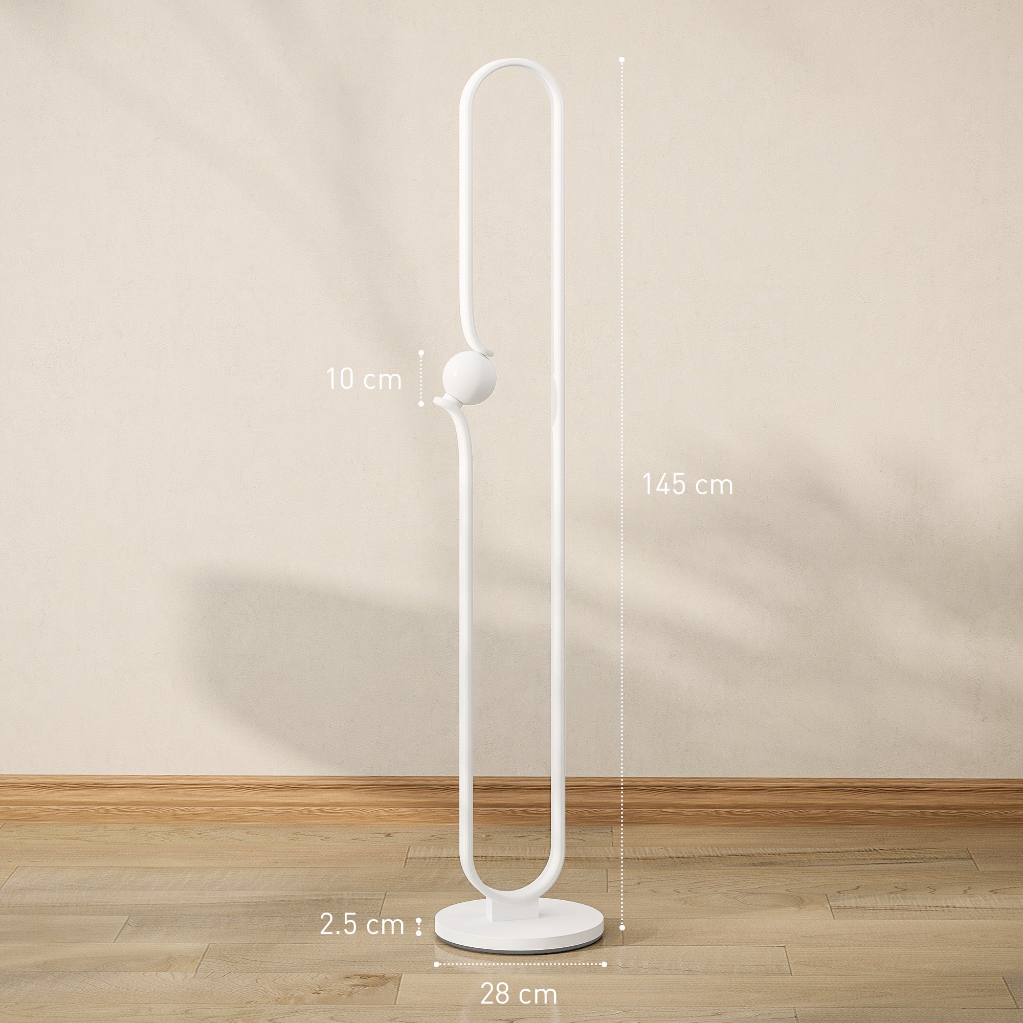 HOMCOM LED Floor Lamp, Dimmable Floor Standing Lamp with Glass Night Light, Foot Switch for Living Room, Bedroom, Office, White