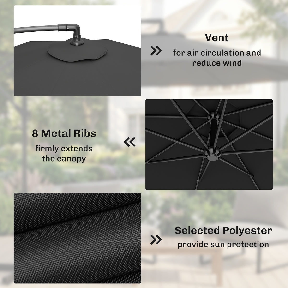 Outsunny 3m Overhanging Cantilever Parasol, with Cross Base - Black