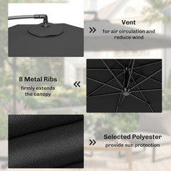Outsunny 3m Overhanging Cantilever Parasol, with Cross Base - Black