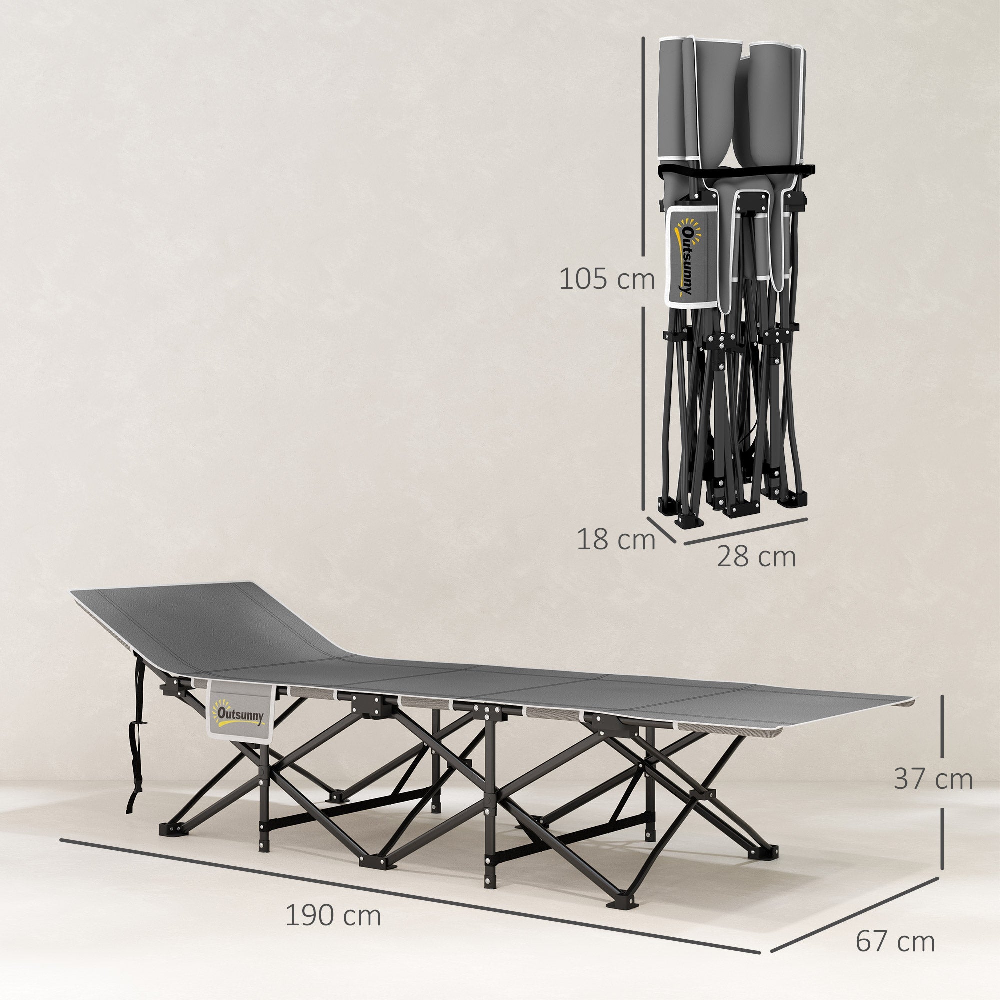 Outsunny 67cm Wide Folding Bed, Camping Cot for Adults with Mattress, Storage Pocket, Carry Bag, Max Load 150kg, Black