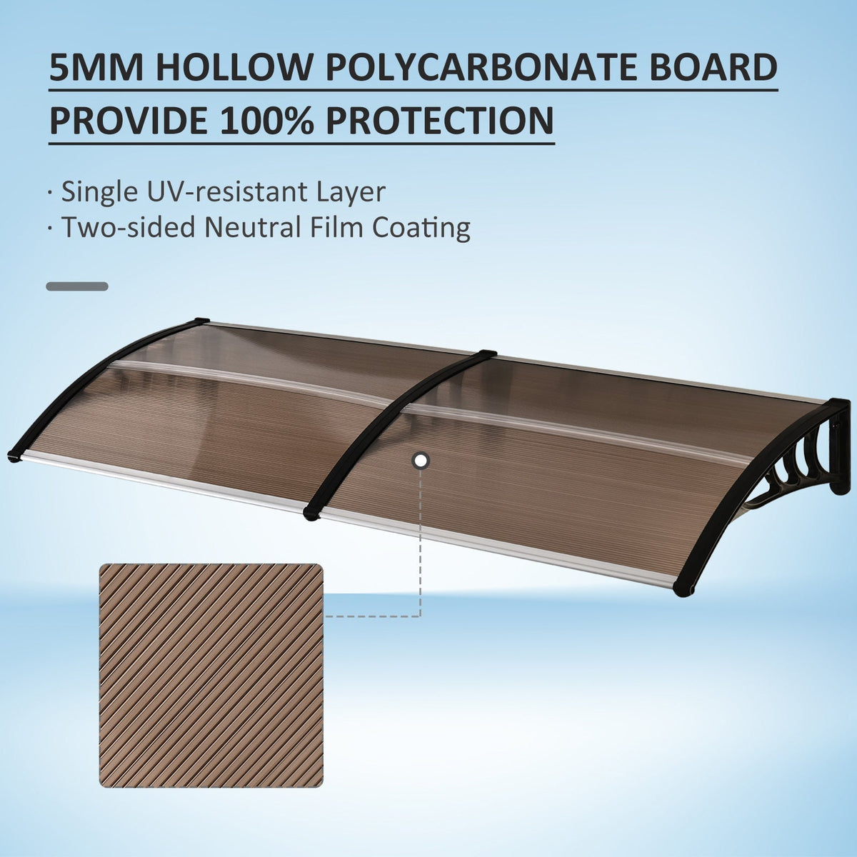 Outsunny Front Door Canopy, Waterproof Outdoor Awning, 75 x 195 cm Rain Shelter for Window, Porch and Front/Back Door, Brown