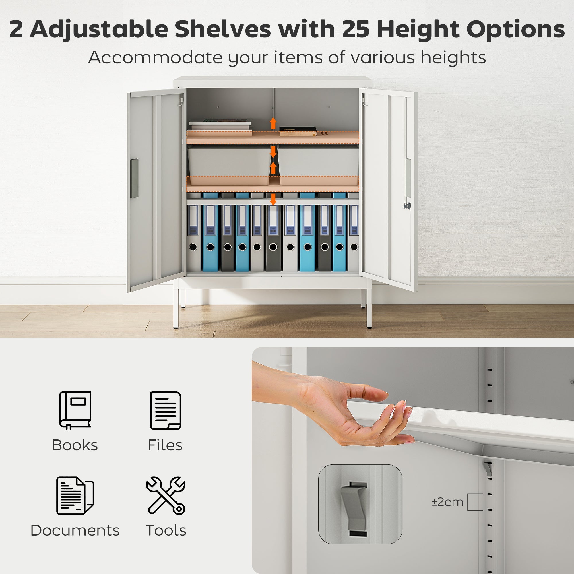 HOMCOM Metal Storage Cabinet with Lock and Adjustable Shelves - White