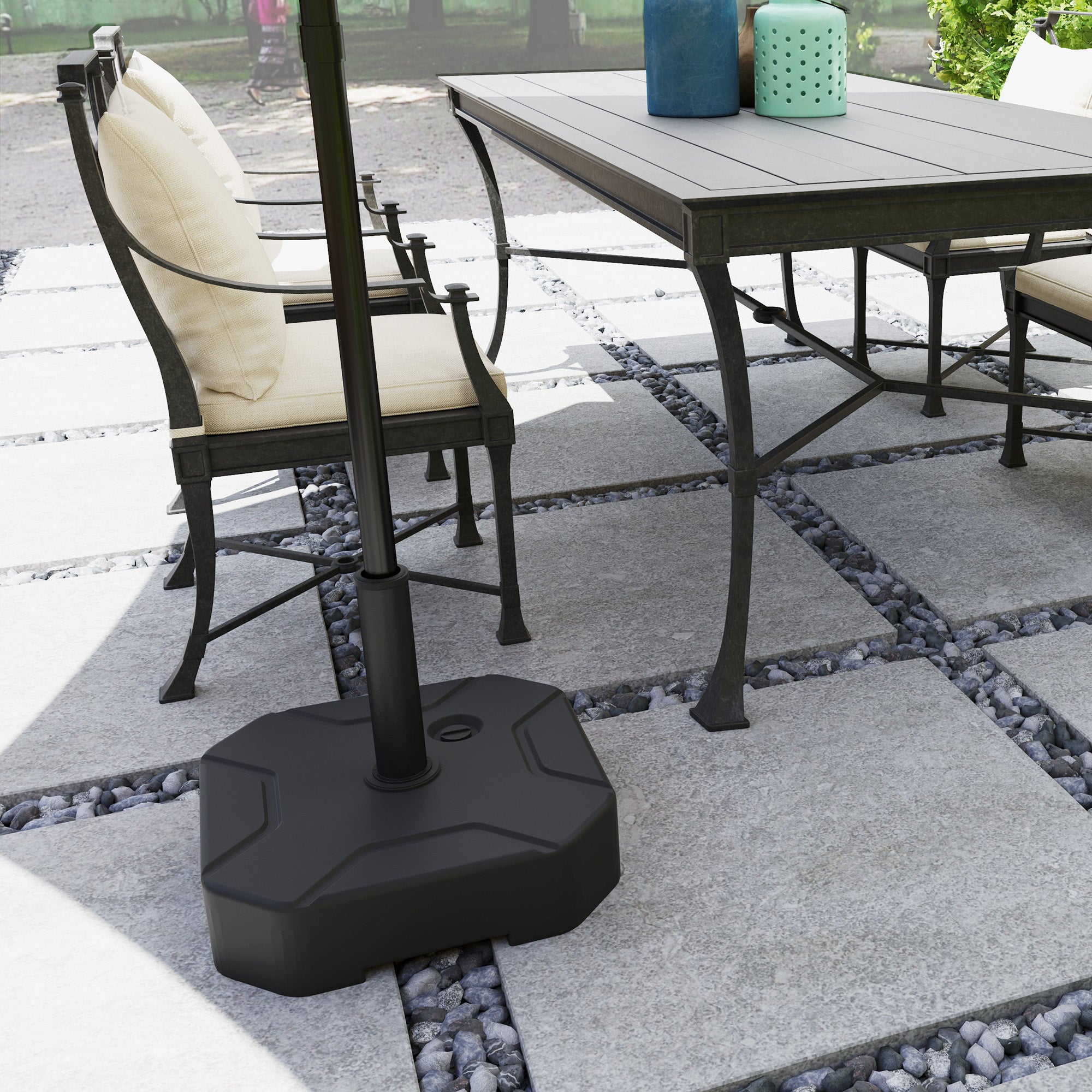 Outsunny Square Garden Parasol Base, Garden Umbrella Stand Heavy Duty Parasol Base, Filled Up to 25kg with Stand or 20kg with Water for for 38, 48 mm Poles, Black