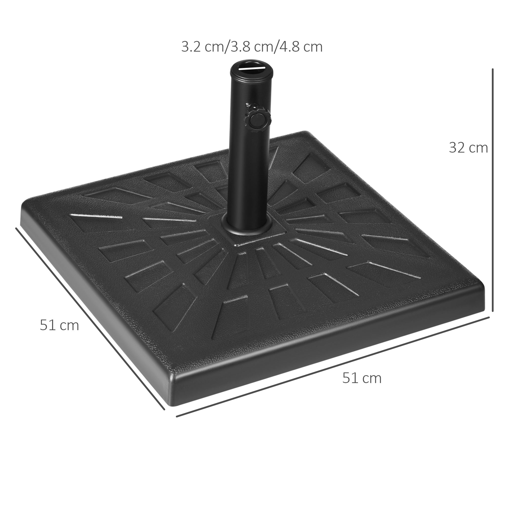 Outsunny 19kg Resin Garden Parasol Base Holder, Square Outdoor Market Umbrella Stand Weight for Poles of 32mm, 38mm, and 48mm, Black