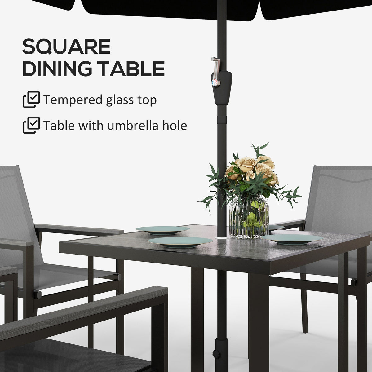 Outsunny Five-Piece Metal Dining Set, with Glass-Top Table - Grey