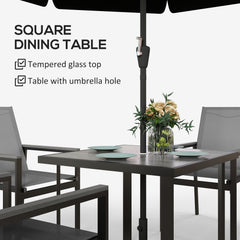 Outsunny Five-Piece Metal Dining Set, with Glass-Top Table - Grey