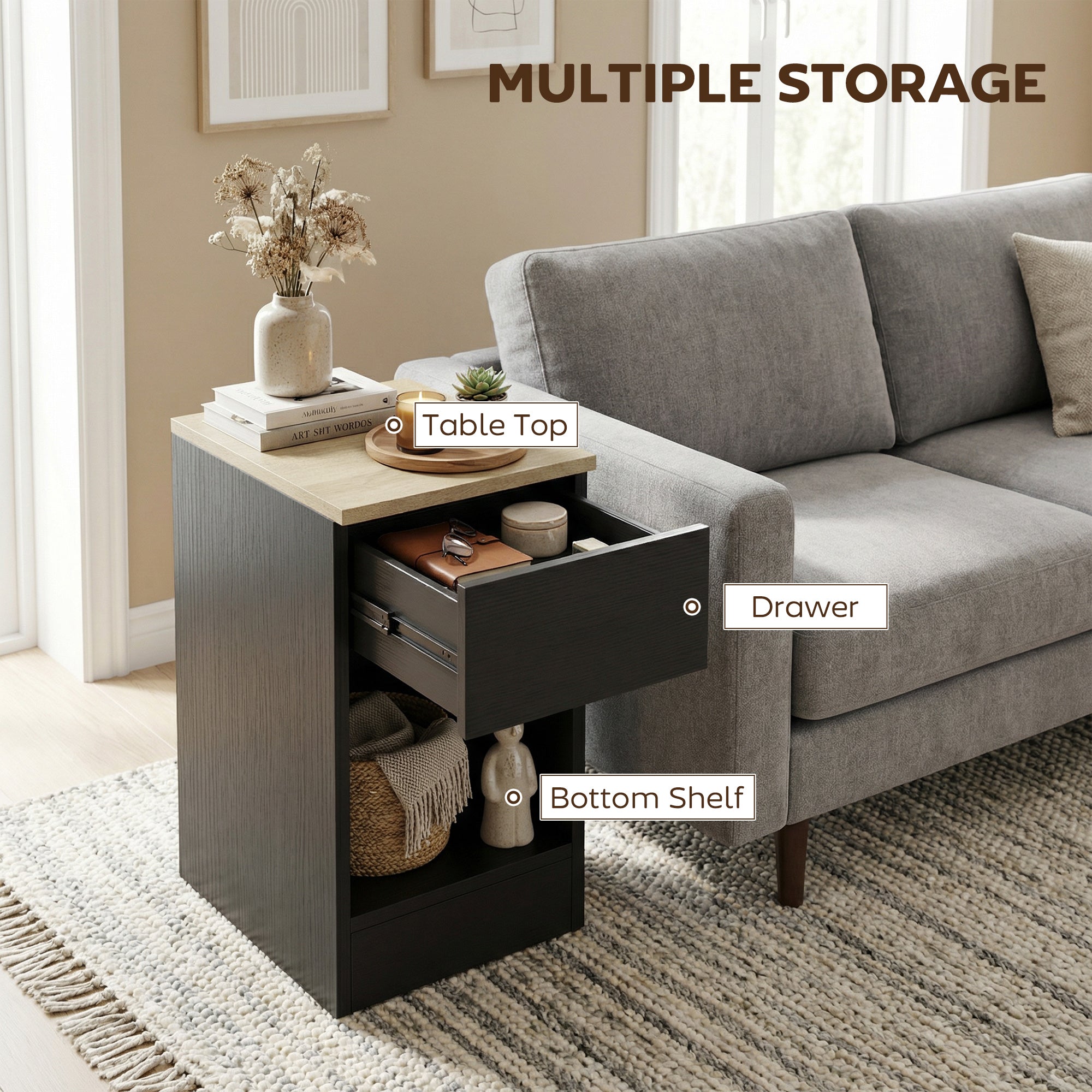 HOMCOM Set of Two Modern Storage Bedside Tables - Black