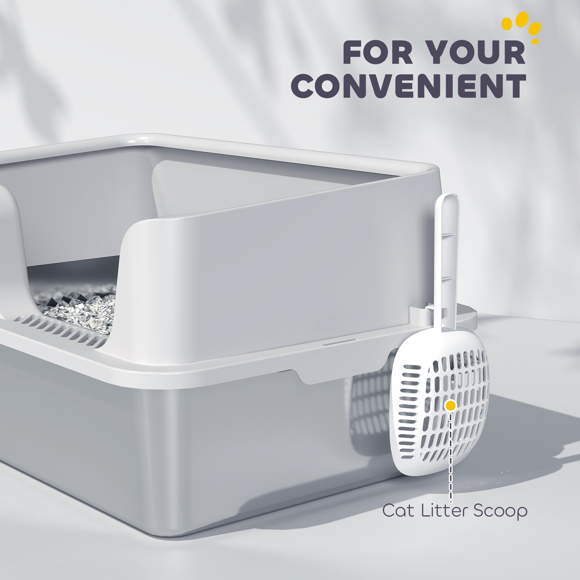 PawHut Stainless Steel Litter Box with Detachable Rim, Scoop, Easy Cleaning, Odour-Resistant, 60 x 40 x 28 cm