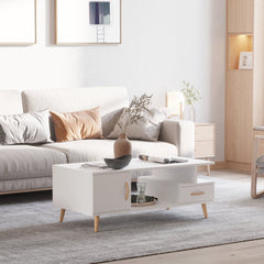 HOMCOM Modern Minimalism Coffee Table with Storage, Sofa Side Table with Shelf & Drawer for Living Room Reception Room, White