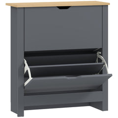 HOMCOM Slim Shoe Cabinet, Narrow Shoe Cupboard with 2 Flip Drawers, Adjustable Shelves for 12 Pairs of Shoes, Charcoal Grey