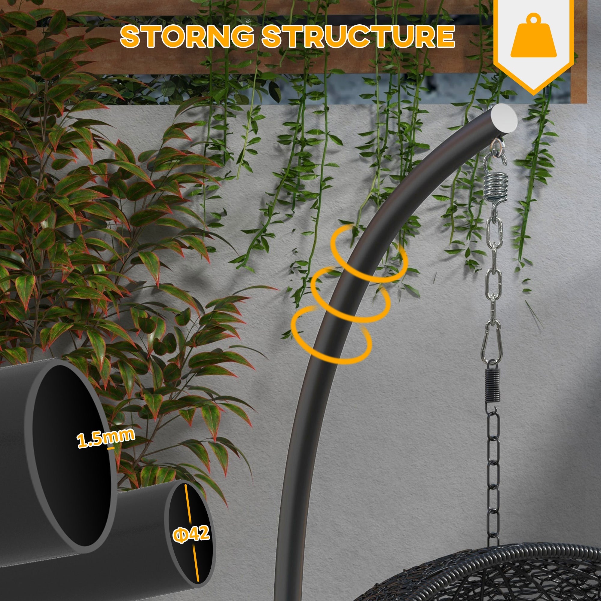 Outsunny Hanging Hammock Chair Stand with Round Base, C Hanging Swing Stand Frame for Swing/Egg/Hammock Chair, Indoor & Outdoor, Heavy Duty 330 lbs, Black