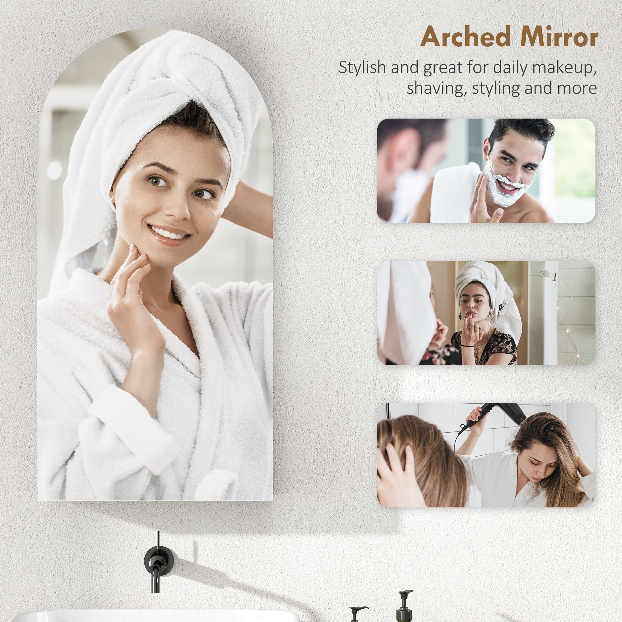 HOMCOM Arched Bathroom Mirror Cabinet with Adjustable Glass Shelves - Black