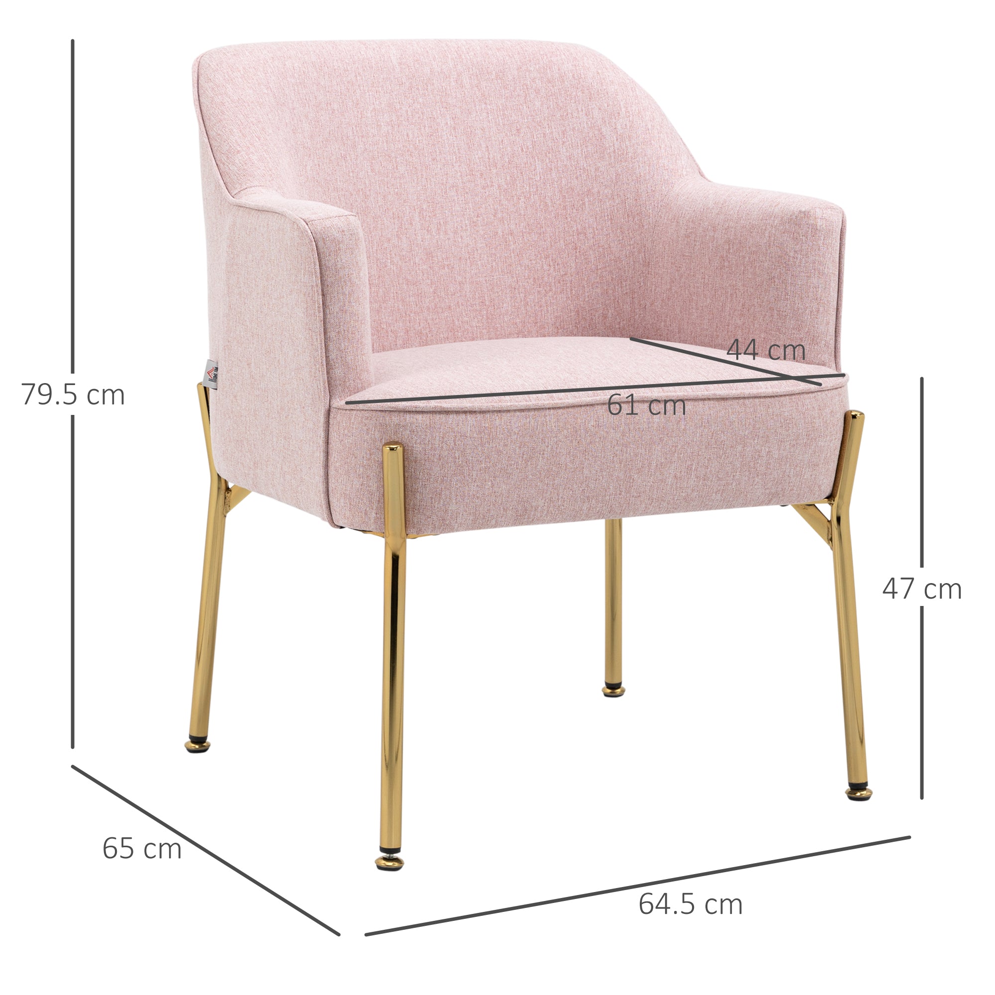 HOMCOM Accent Chair, Living Room Armchair, Vanity Chair with Gold Plating Metal Legs and Soft Padded Seat for Bedroom and Caf√É¬©, Set of 2, Pink