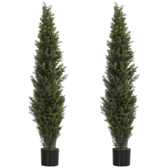 HOMCOM Set of 2 Decorative Artificial Plants Cypress in Weighted Pot, Fake Plant with 2035 Leaves, 150 cm