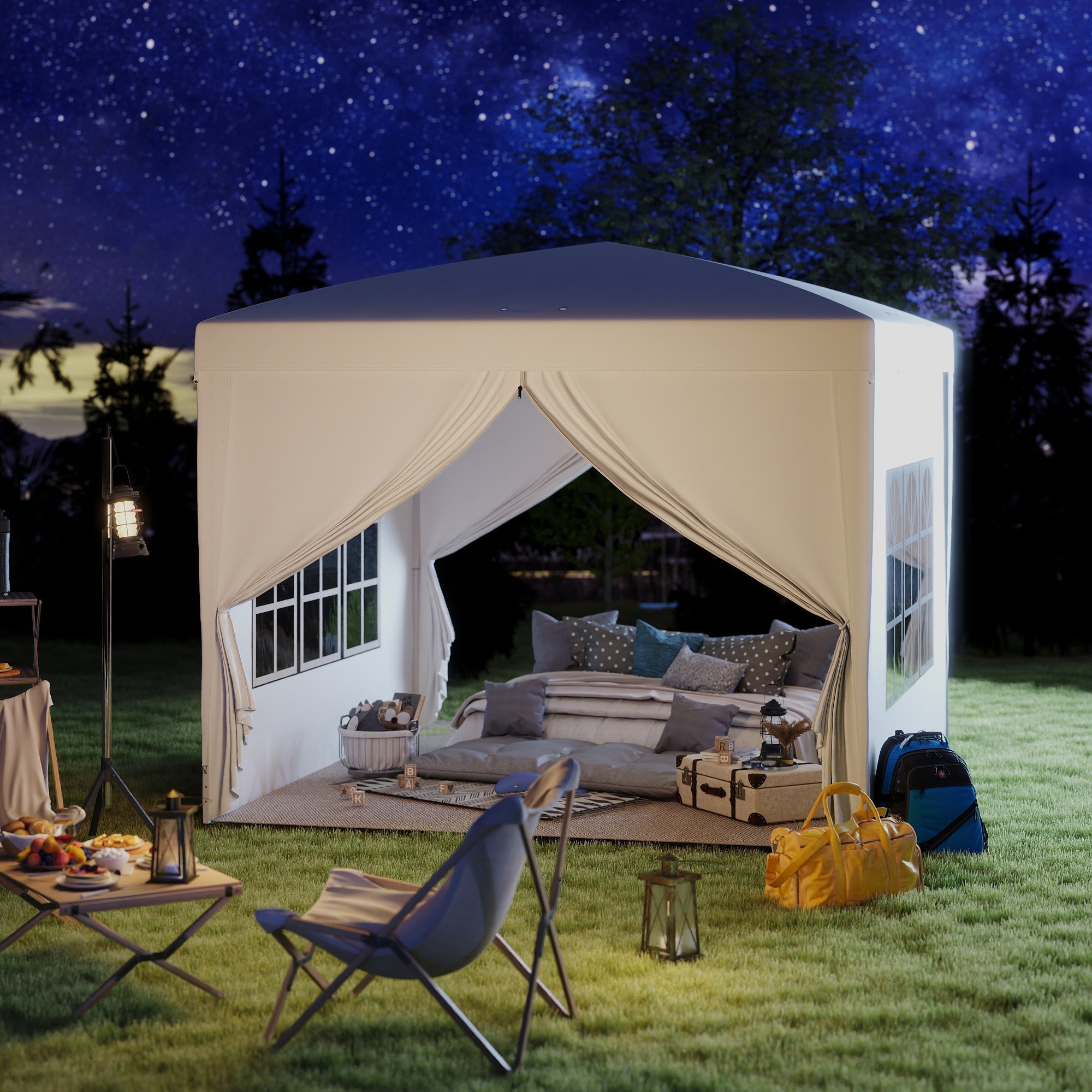 Outsunny 3 x 3m Pop Up Gazebo, Wedding Party Canopy Tent Marquee with Carry Bag and Windows, White