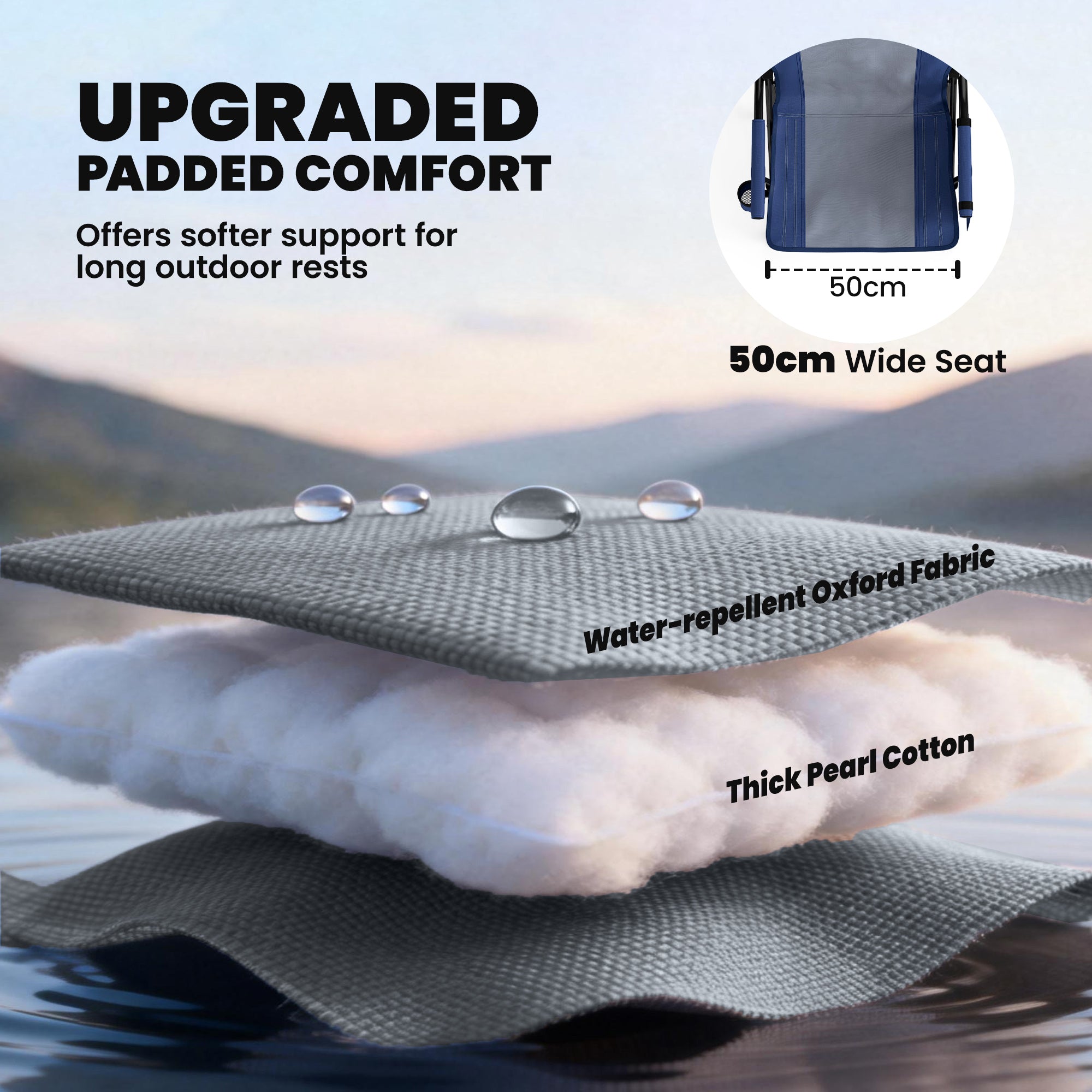 Outsunny Padded Camping Chair Adults Heavy Duty Folding Chair Side Pocket Cup Holder Carry Bag Outdoor Dark Blue