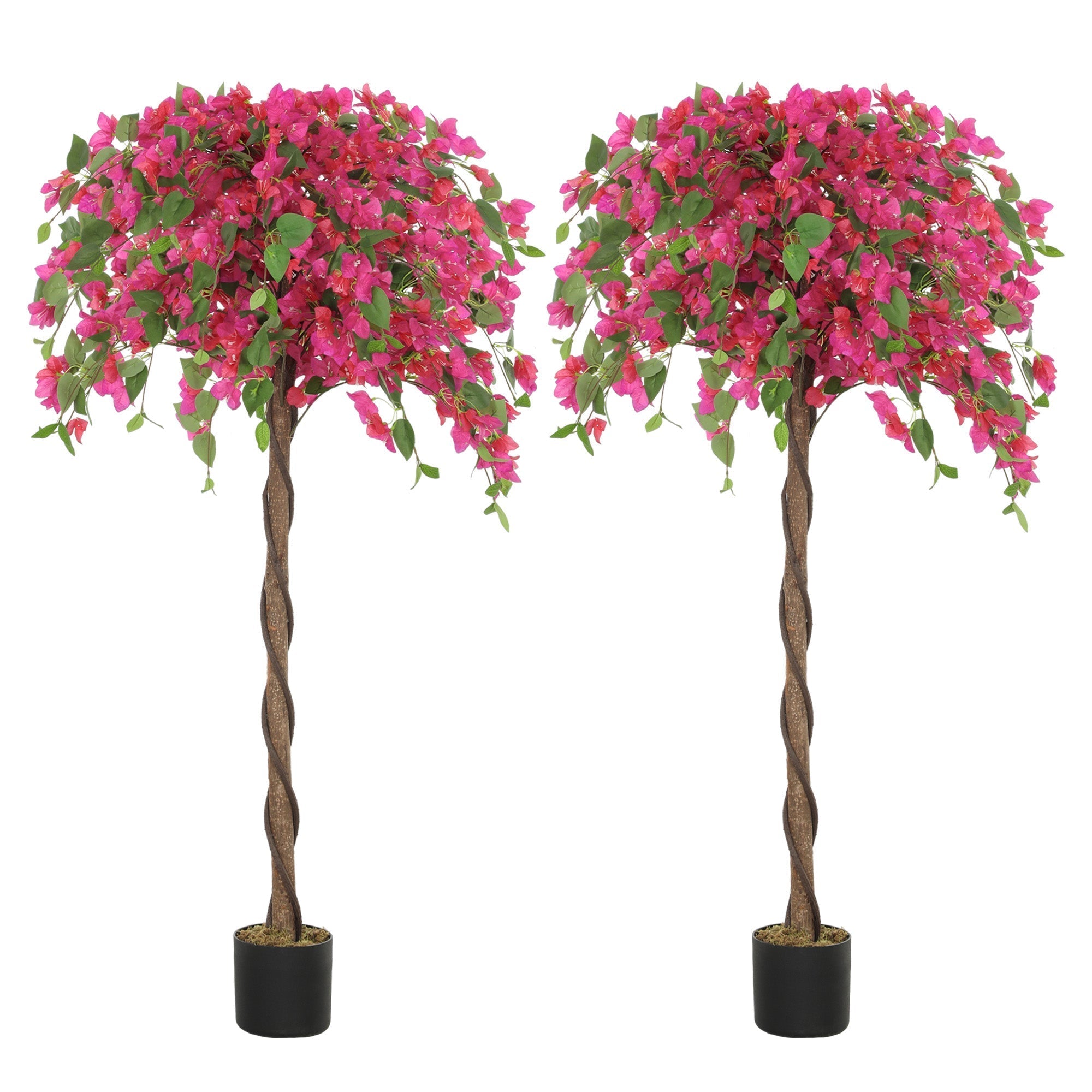 HOMCOM Set of 2 Decorative Artificial Plants, Murraya Flowers in Pots, Fake Plants for Home Indoor Decor, 120cm, Red