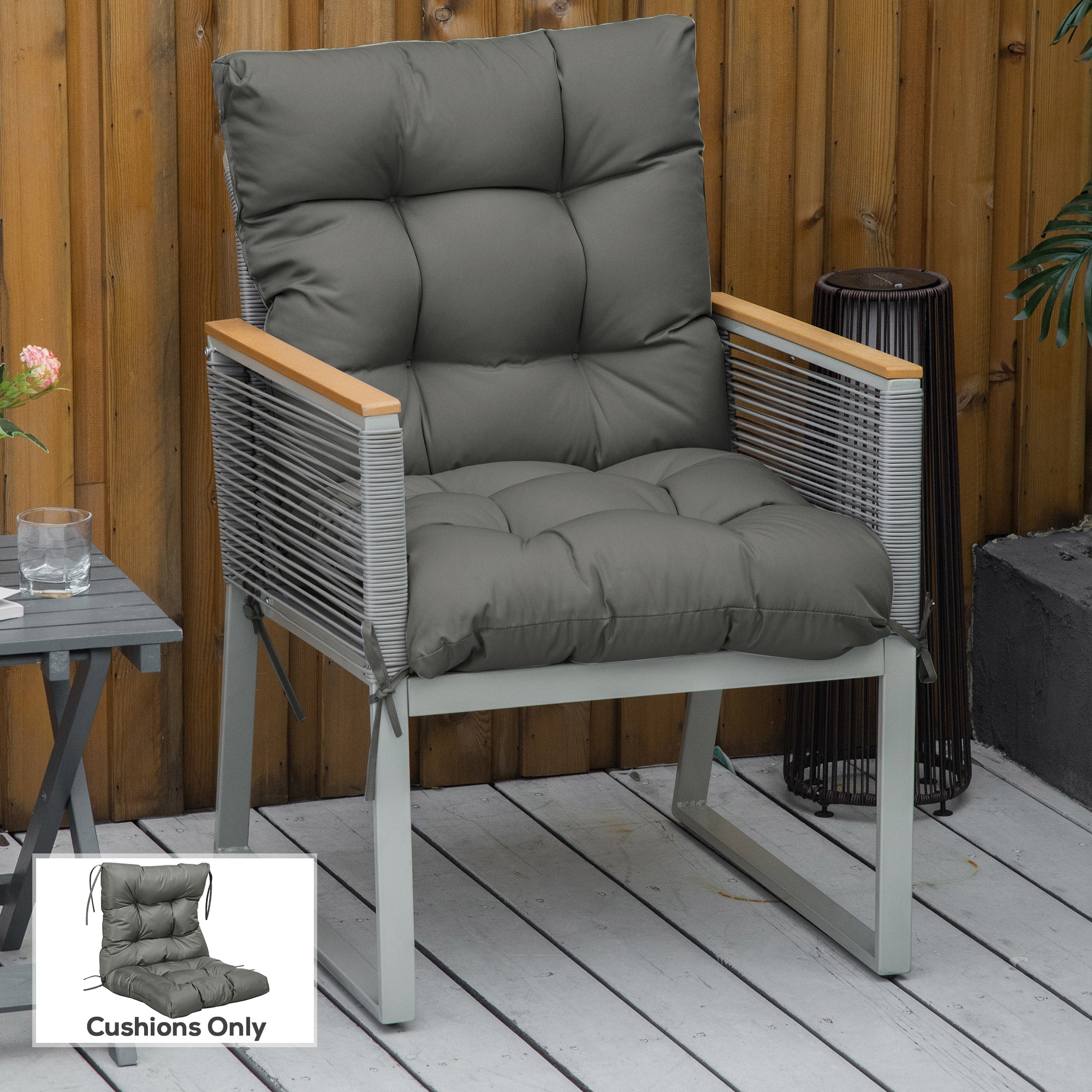 Outsunny Garden Back Chair Cushion, Comfortable Patio Seat Cushion Pad with Backrest for Outdoor & Indoor Use, Light Grey