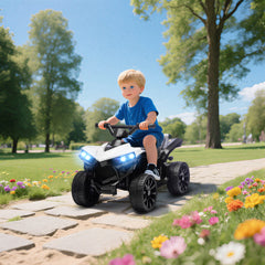 AIYAPLAY 6V Kids ATV, 4 Wheeler Electric Ride on Car with Music and LED Headlights, for Ages 18-56 Months Boys and Girls, White