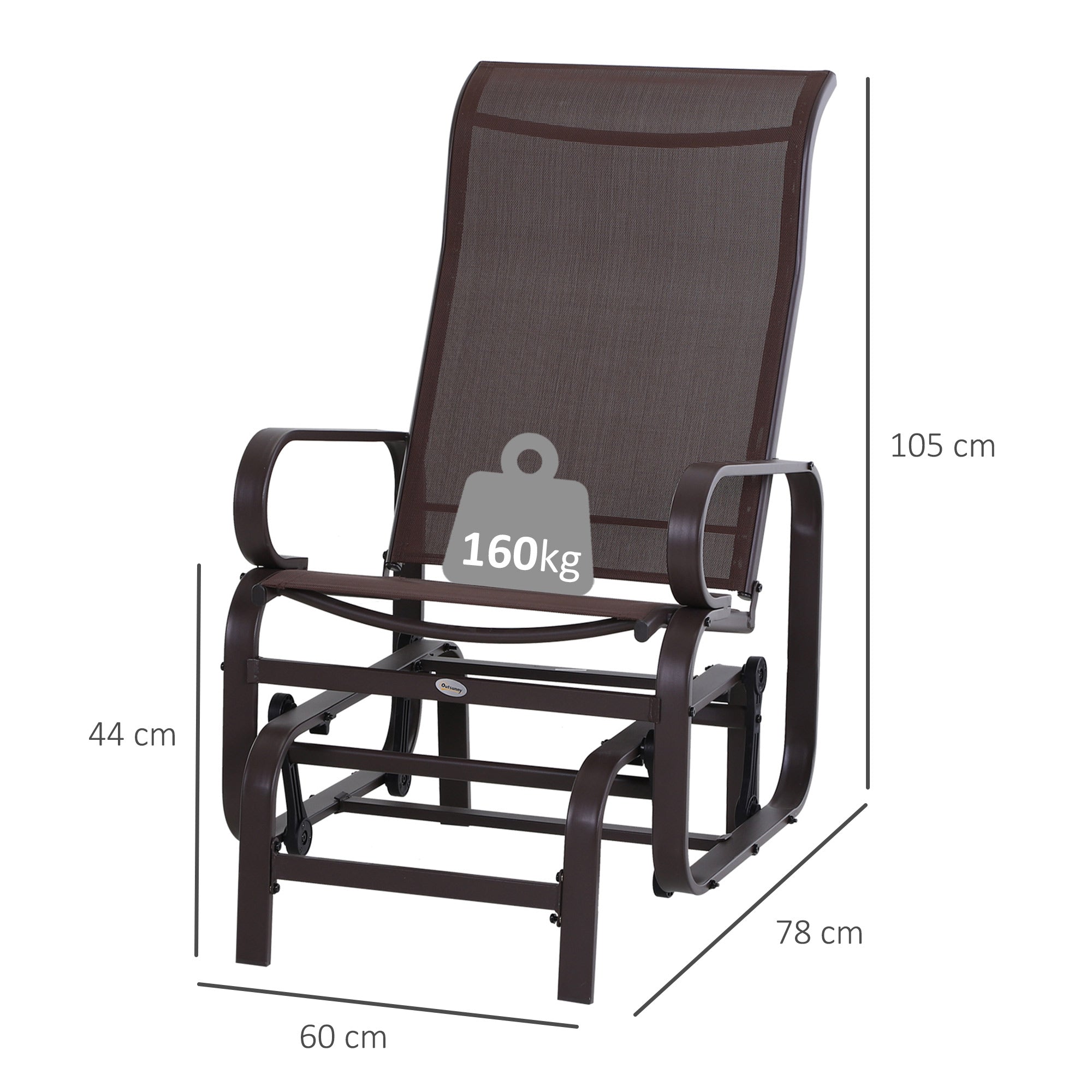 Outsunny Outdoor Gliding Rocking Chair with Sturdy Metal Frame Garden Comfortable Swing Chair, Brown