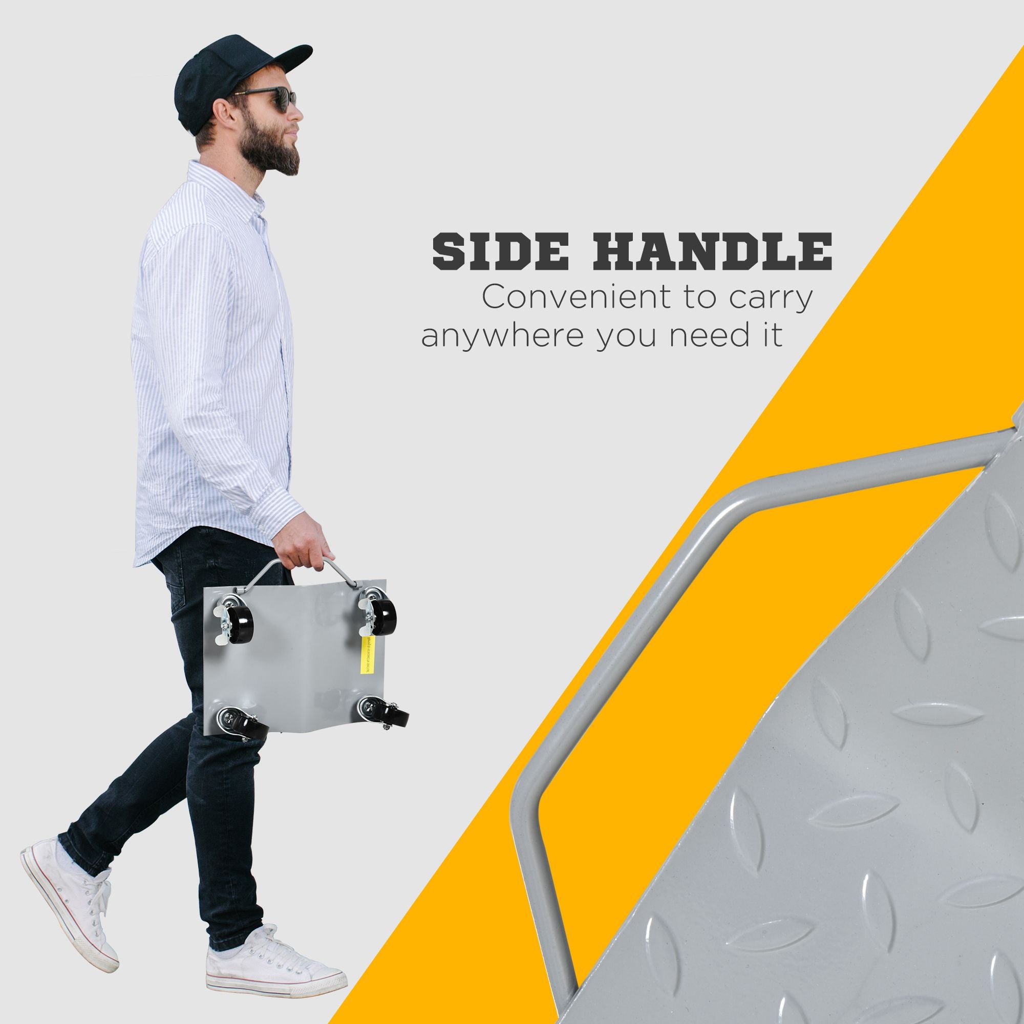 DURHAND Two-Piece Car Wheel Dolly with Swivel Casters, Non-Slip Metal Plates, 680kg Capacity, Grey