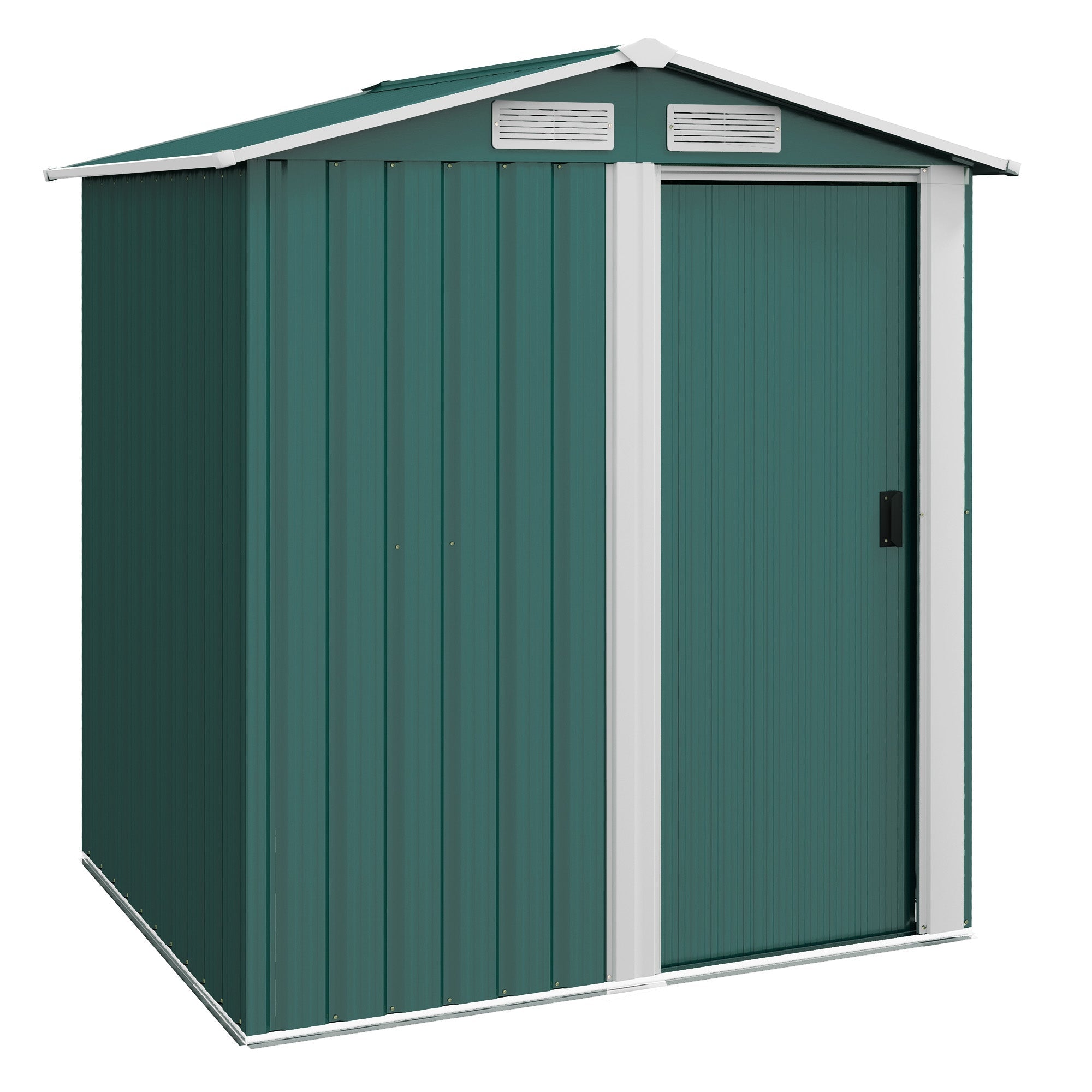 Outsunny Garden Metal Tool Storage Shed with Sliding Door, Sloped Roof and Floor Foundation, 152 x 132 x 188cm, Green