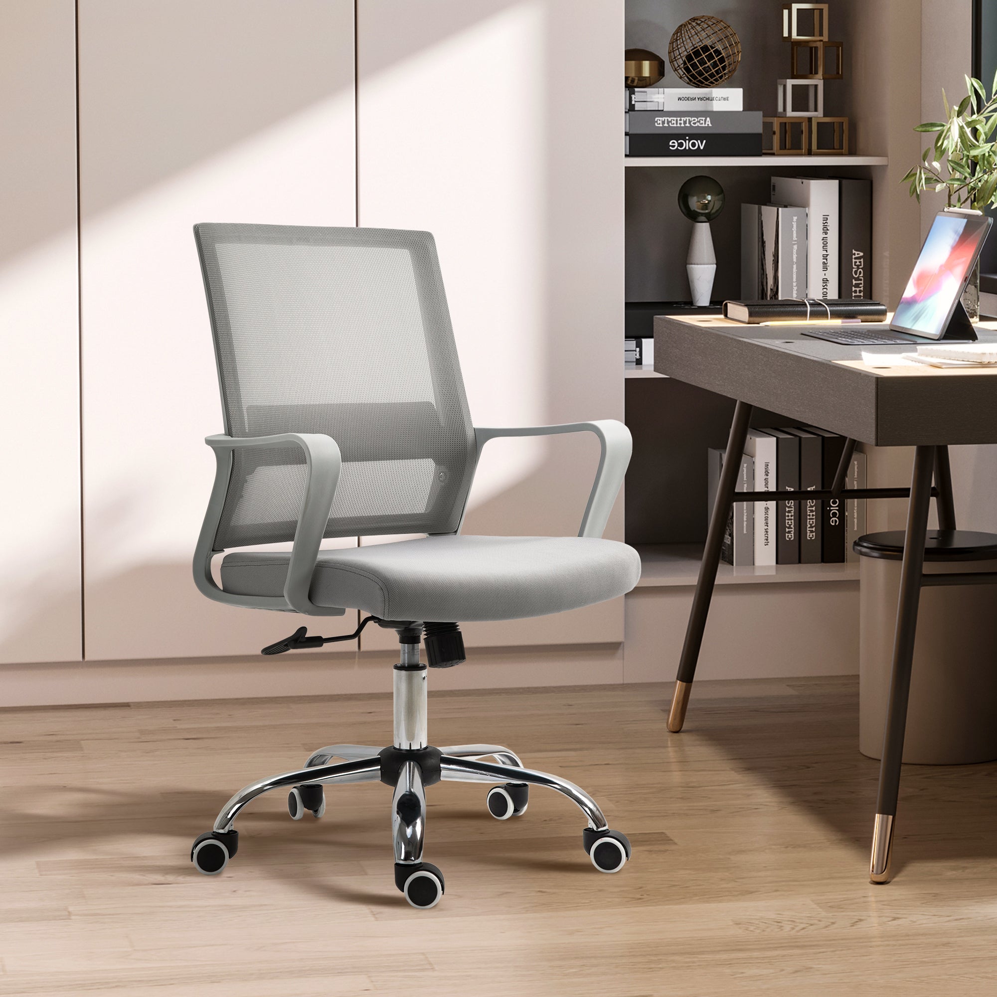 Vinsetto Ergonomic Desk Chair Mesh Office Chair with Adjustable Height Armrest and 360√Ç¬∞ Swivel Castor Wheels Grey