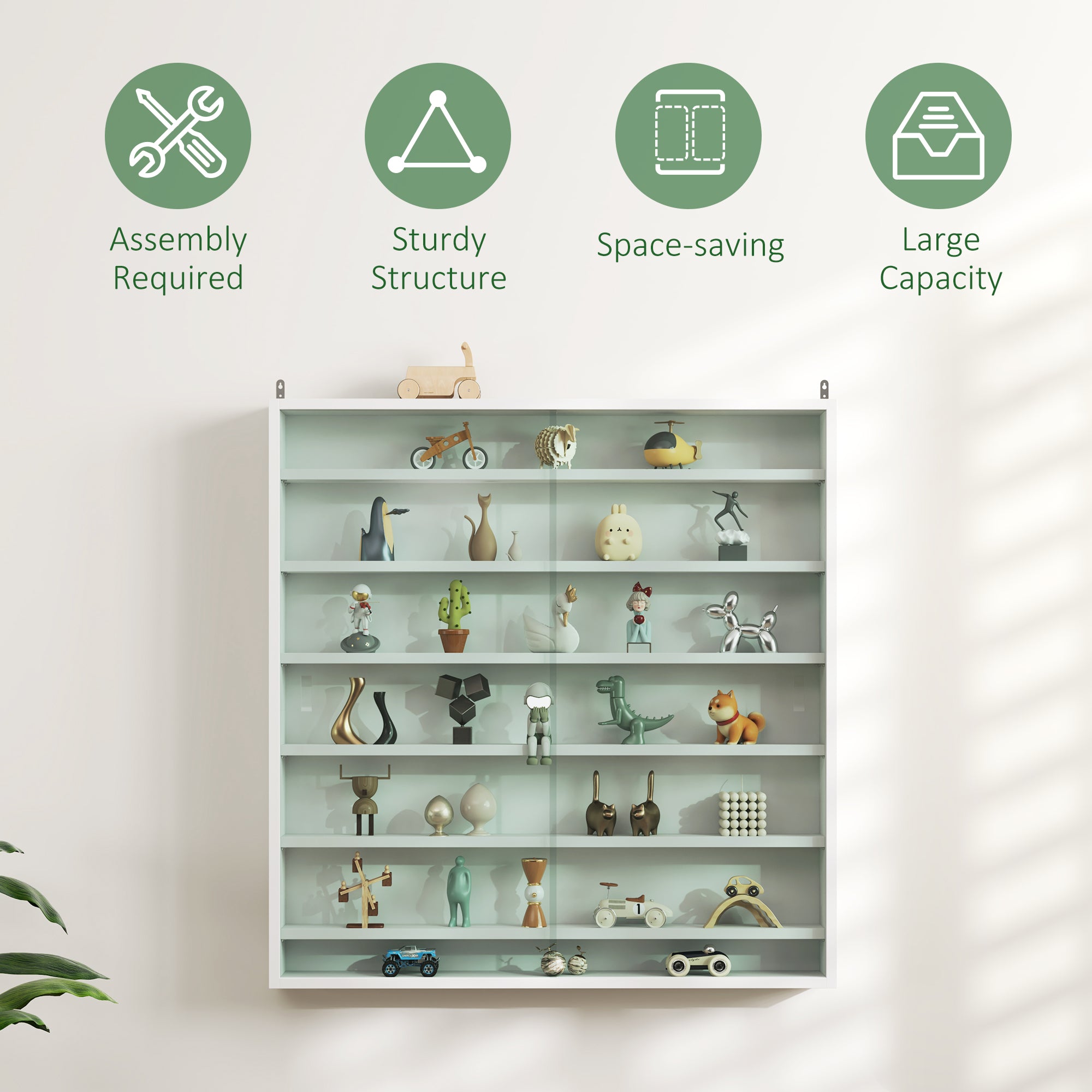 HOMCOM Six Shelf Display Cabinet, with Glass Doors - White