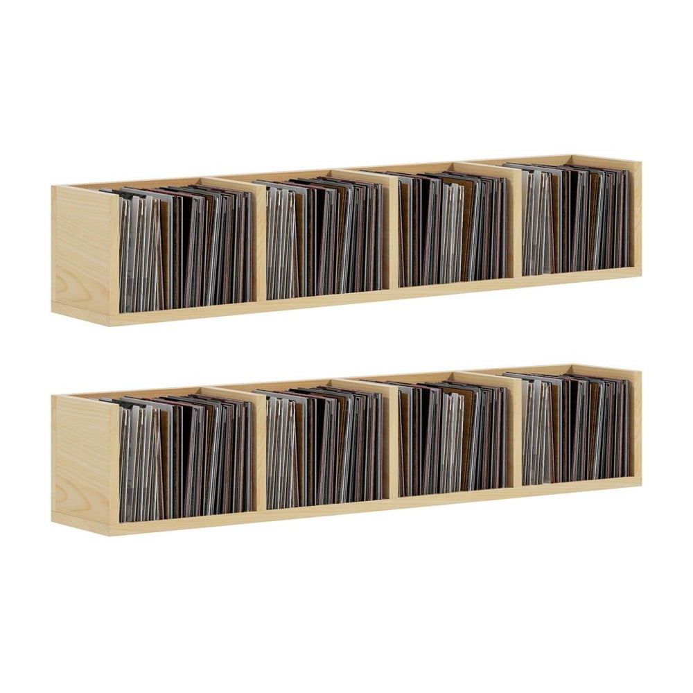 HOMCOM Wall Mount 84 CD / 56 DVD/Blu-ray/ Media Storage Rack 4 Cubes, Wooden Shelf Organiser Unit Bookcase Display, Set of 2