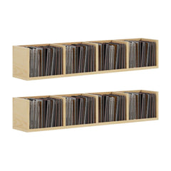 HOMCOM Wall Mount 84 CD / 56 DVD/Blu-ray/ Media Storage Rack 4 Cubes, Wooden Shelf Organiser Unit Bookcase Display, Set of 2