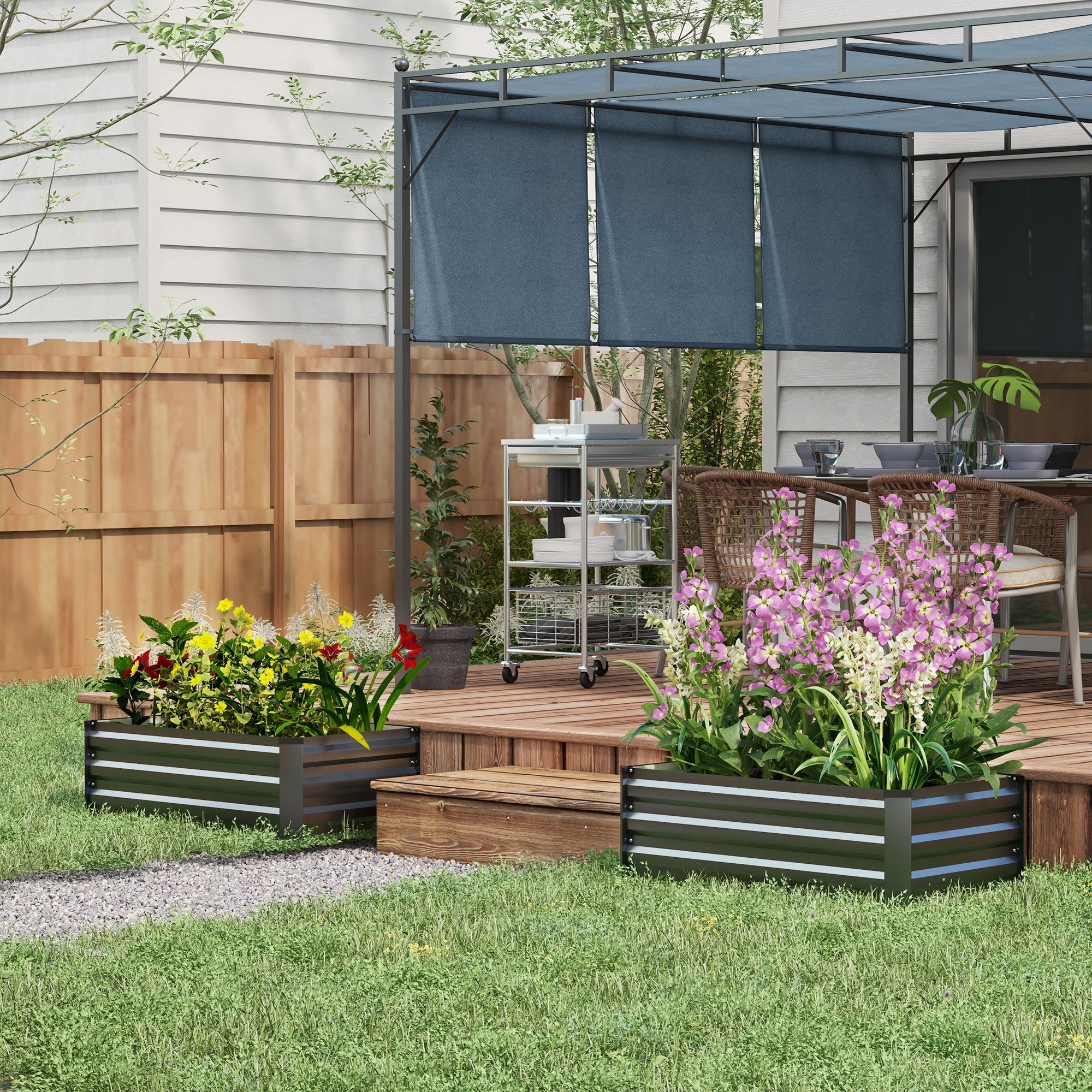 Outsunny Set of Two 100 x 60cm Steel Planter Boxes - Grey