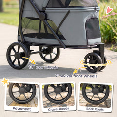 PawHut Dog Stroller, 3 Wheels Pet Stroller with Dual Entry, Easy One-Click Quick Fold, Mesh Windows, Washable Cushion