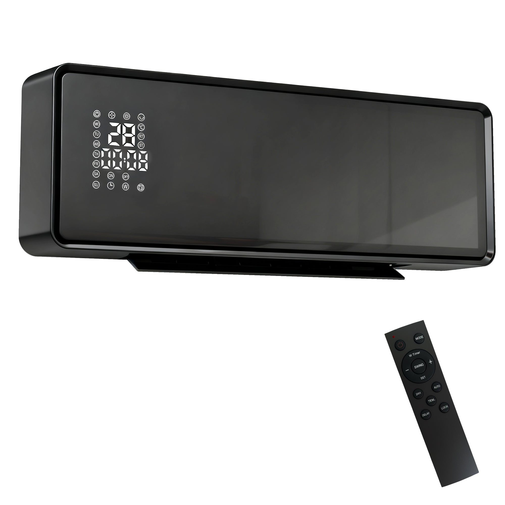 HOMCOM 2000W Ceramic Electric Heater with Fan, Adjustable Thermostat, Wall Mounted - Black