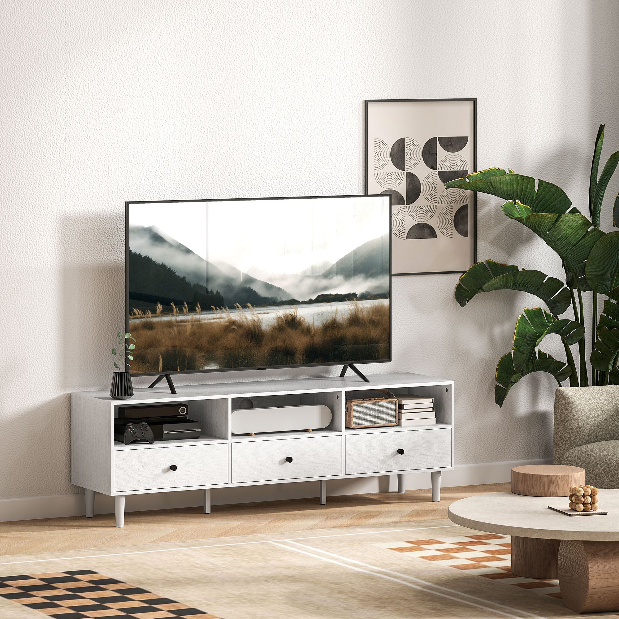 HOMCOM Multi-Storage Minimal TV Stand - White