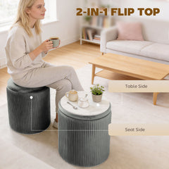 HOMCOM Storage Ottoman Modern Velvet Round Foot Stool for Living Room Bedroom 45 cm Grey